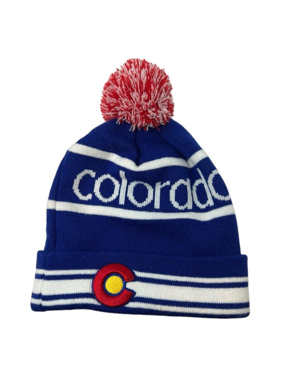 Colorado Limited Knit Beanie Ski Hat Cap Pom Pom Unisex Skiing Snowboarding Blue